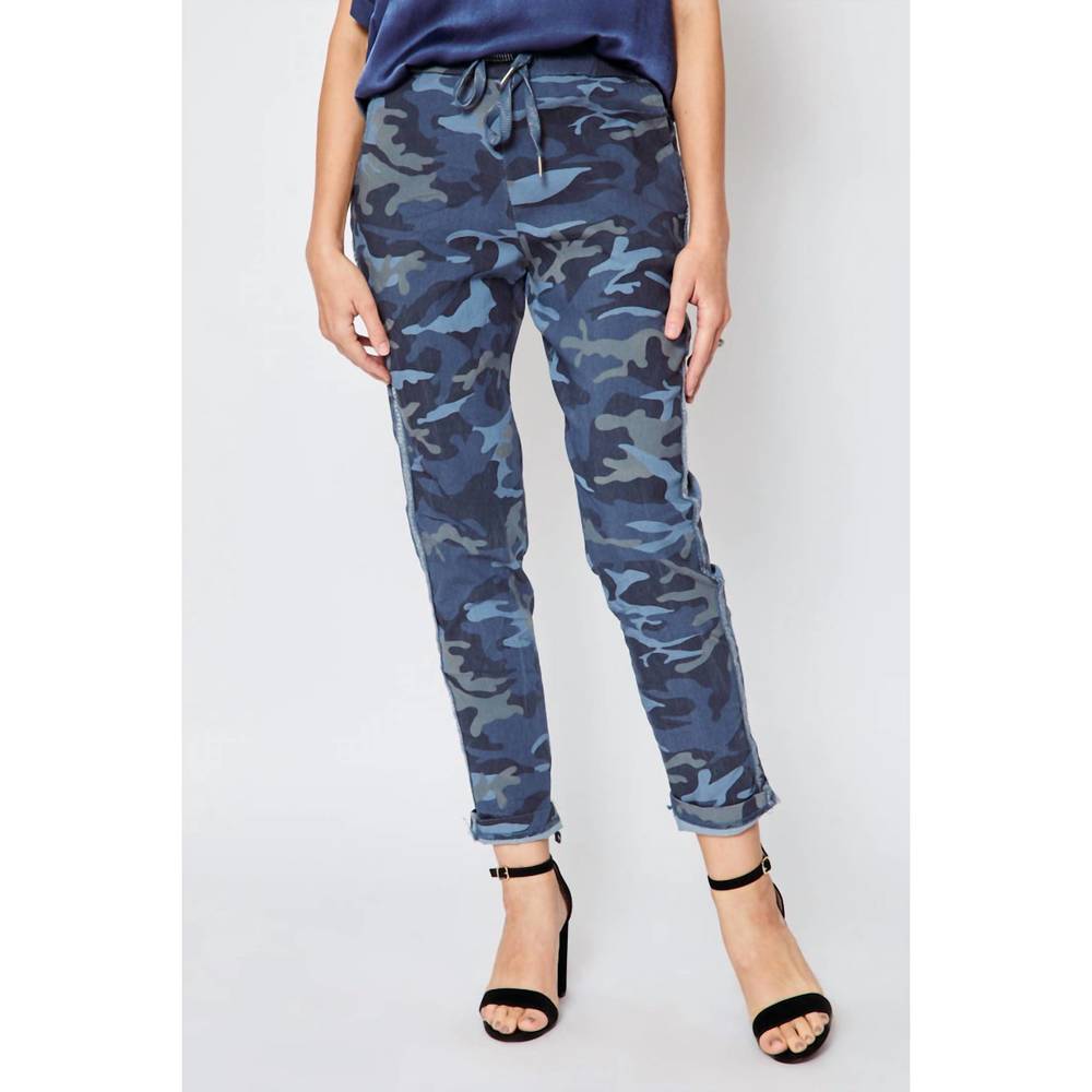 NEW JACQUELINE B CLOTHING d style silver stripe camo pants in blue jeans